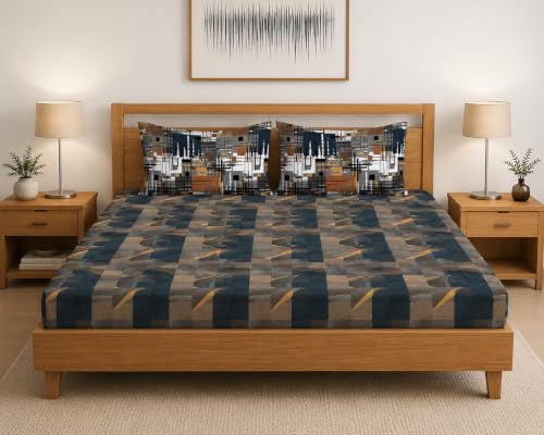 Image of LOOMLYFE 300 TC Microfiber XXL Soft Cotton Super King Size Printed Bedsheet For Double Bed, 108 Inches X 108 Inches, 9 Feet, 275 X 275 Cm With 2 Large Size Pillow Covers - Coffeebluebox