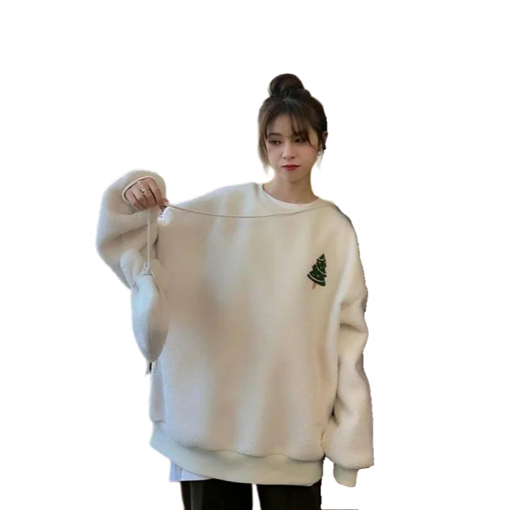JCVBN jesień zima na co dzień oversize puszysta bluza z kapturem damska choinka bałwan haft polar sweter bluza dopasowana