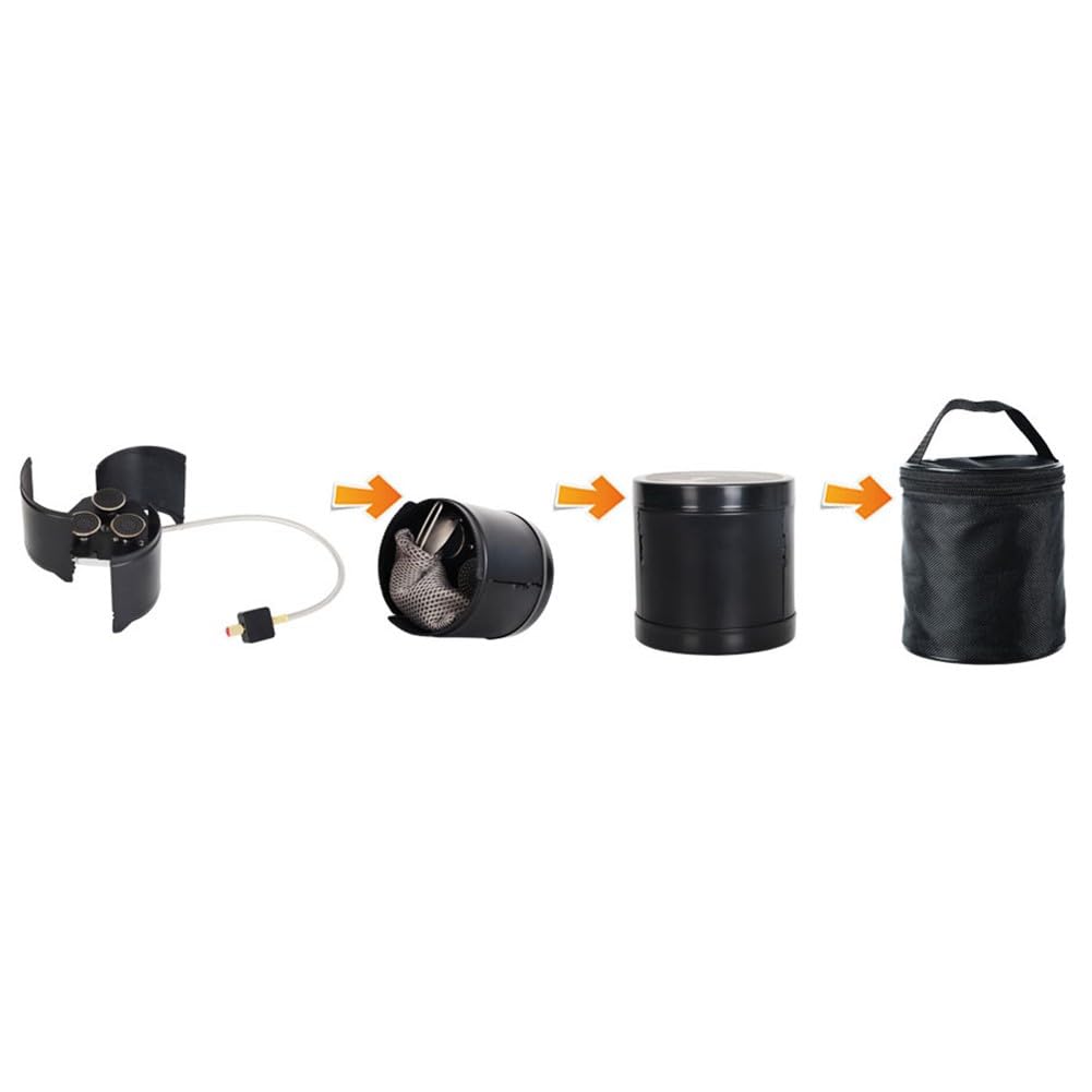 Fornello da campeggio pieghevole antivento da 5000 W, bruciatore portatile da esterno con 3 supporti in ceramica per zaino in spalla, nero