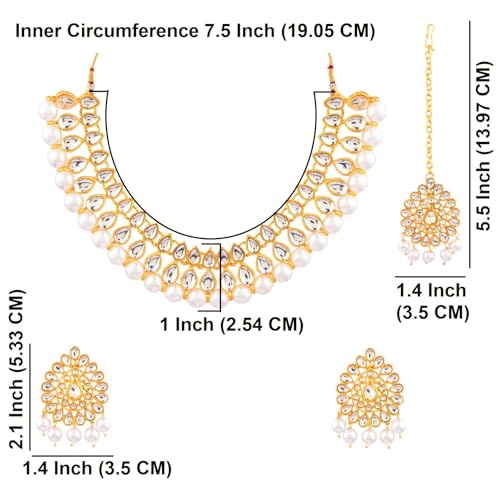 Efulgenz Kundan Necklace Indian Jewelry Kundan Crystal Faux Pearl Necklace Set Bollywood Wedding Choker Necklace Earrings Maang Tikka Bridal Set for Women4
