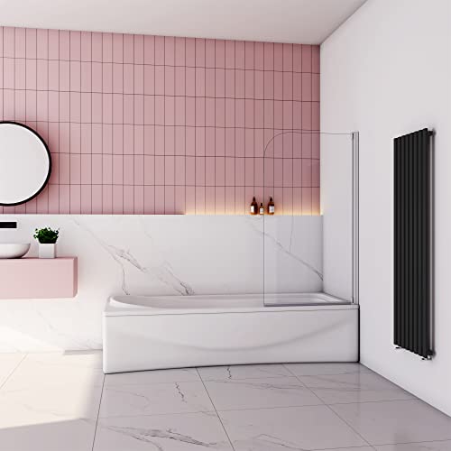 Mampara Ducha para Bañera - Abatible 1 Hoja Giratoria - Cristal Templado 4mm - Perfil Blanco/Gris Mate - (690-700) X1400mm