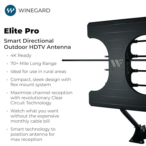Image of Winegard Elite Pro BW-2000 Smart Outdoor HDTV Antenna - Amplified - Bluetooth Signal Meter, Ultra-Low Noise Amplifier - 70+ Mile VHF /UHF - Wide Beam - Clear Circuit Technology - NextGen TV Compatible