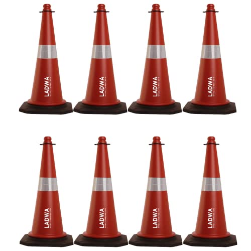 Image of LADWA 750mm Road Traffic Safety Cones, Pack of 8 Impact Resistant Cones with Reflective Collar Strips for Road Safety, Parking Areas, Construction Sites and Traffic Control Applications