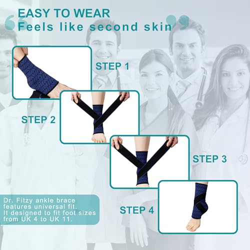 Image of Dr Fitzy Neuro Ankle Binder Cap for Pain Relief, 3d Compression Neuropathy Socks with Ankle Belt Band, Ortho Leg Ankle Support for Men and Women, Orthopedic Foot Sleeve Brace with Anti Slip Grip (Blue, One Size)