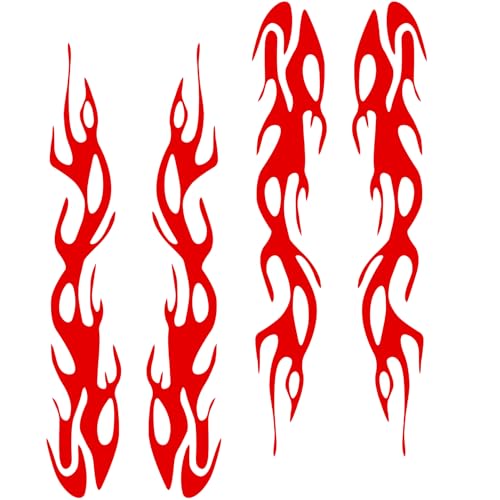 HABNVUON 4PCS Reflective Flame Stickers, Flame Decals, 5.9'' Self-Adhesive Outdoor Waterproof Safety Decals, Motorcycle Racing Sports Stripe Sticker Fit for Car Track Bike Laptop (Red, Style 3)