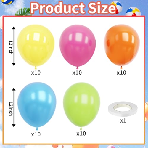 Image of Tropical Balloon 50 Pcs Yellow and Green balloons 12 inch Pink and Orange Summer Balloons for Party Decorations, Wedding Backdrop, Birthday, Baby Shower, Pool