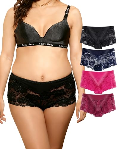 moonlight elves Sexy Underwear For women, Lace Boy Shorts Panties, Womens Cheeky Full Coverage Breathable Boyshorts Panty, Comfortable Cotton Waistband Soft Lingerie For Ladies, 4 Pack, Multipack XL