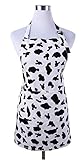 Cute Women Girls Cooking Kitchen Apron with Pockets Black White Cow Print Bib Apron Gift, White
