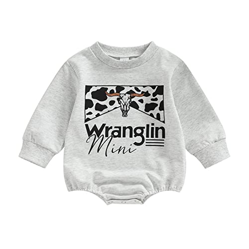 Image of Chloefairy Western Baby Girl Boy Clothes Wranglin Mini Sweatshirt Romper Cow Onesie Baby Long Sleeve Bodysuit Cowgirl Outfit