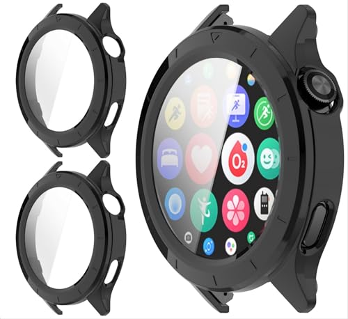 GIOPUEY Funda Compatible con Xiaomi Watch S4, [2 Pack] Protector de Pantalla + Bastidor rígido, Protección Total del Paquete   Black+Black