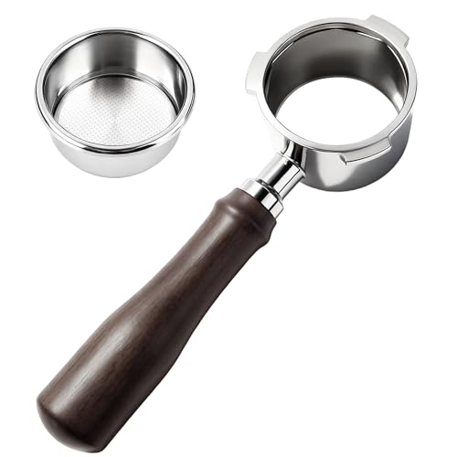 ShanSon Espresso 51mm Bottomless Portafilter with Stainless Steel 3 Ears Filter Basket,Natural Wood Handle,18g Filter Basket Included,for De'Longhi