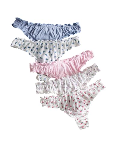 Roseseek Women'S 5 Packs Panty Sets Floral Print Lettuce Trim Low Rise Cute Underwear Set Soft Brief Multicolor Small cover