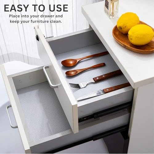 Image of Hian White EVA Non-Slip Drawer & Cabinet Liner 300x45 CM - Food Grade, Waterproof & Washable Fridge Shelf Mat | Diamond Texture Cupboard, Table & Kitchen Organizer