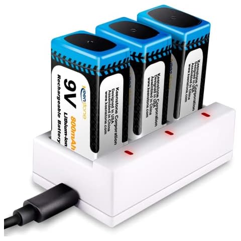 9V 800mAh Rechargeable Batteries and Charger, Keenstone 9V PP3 Lithium-ion Batteries, Low Self-Discharge High-Energy-Density Batteries with 500 times (3 Pack) Cover