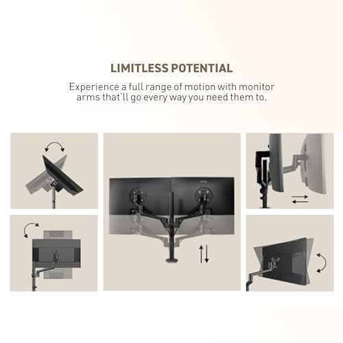 MSI PRO MT81D - Premium Aluminum Dual Monitor Stand Arms, Supports 17-32" & 17.6 lbs per Screen, VESA Compatible, Adjustable Desk Mount, Clamp & Grommet Base, Quick Release Plate - Black - image 3