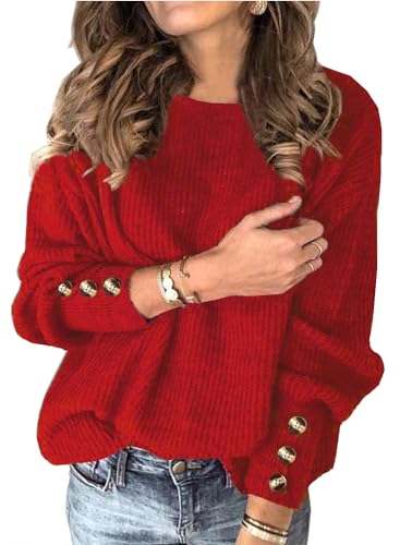Women's Sweaters Red 2026 Fall Winter Trendy Cozy Soft Pullover