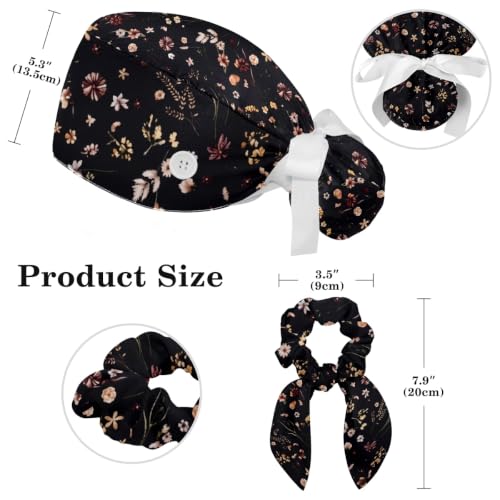 Image of Butterfly Scrub Cap Women with Ponytail & Buttons Adjustable Surgical Nurse Hat with Cotton Sweatband for Long Hair