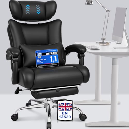 Image of BASETBL Heavy Duty Office Chair, Big and Tall 440lbs 200kg Executive Computer Chair, 60cm Extra Wide Spring Seat Ergonomic Desk Chairs with Adjustable Headrest, Footrest & Lumbar Support (Black)