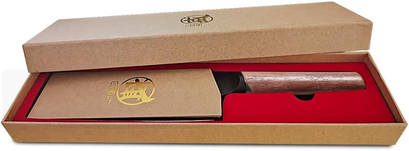 MITSUMOTO SAKARI 17 cm Japoński Nóż Szefa Kuchni Nakiri, Profesjonalny Nóż Kuchenny do Warzyw z Czarną Powłoką Tytanową, Niemieckie Noże Szefa Kuchni ze Stali Stopowej Premium