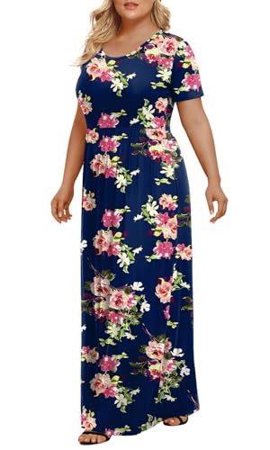 Image of LONGYUAN Women's Plus Size Maxi Dresses Summer Short Sleeve Casual Long Dress 2026 XL-6XL