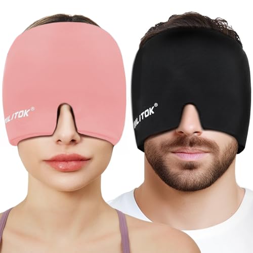 Image of Migraine Relief Gel Ice Head Wrap, Hot and Cold Therapy Headache Relief Hat, Migraine Cap for Puffy Eyes, Headache Eyes Mask for Sinus, Tension and Stress Relief (Black & Pink)