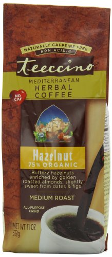 Teeccino Herbal Coffee, Mediterranean Hazelnut, Caffeine-Free 11-Ounce Bags (Pack of