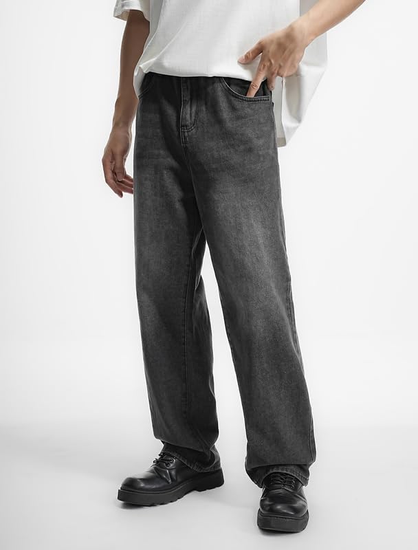 LOGEQI Mens Baggy Hip Hop Jeans Wide Leg Streetwear Jeans Loose Fit Y2K Skater Denim Pants - Image 2