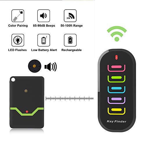 Remote Key Finder JTD Wireless Key Finder Tracker/Wireless RF Item Locator con torcia a LED e supporto di base per chiavi Pets Cell Phone (5 ricevitori)