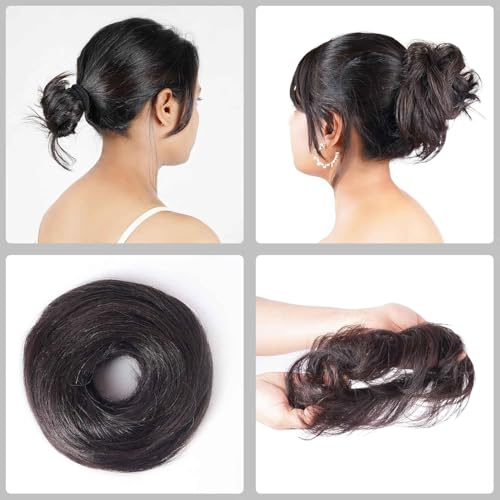 Image of Human Hair Messy Bun for Women | Brown Elastic Hair Bun Scrunchie | Natural Look, Heat Resistant & Reusable Juda for Daily Wear & Parties, Pack Of 1