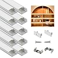 Muzata 10Pack 6.6FT/2M LED Channel Aluminum U Shape Silver LED Strip Diffuser Channel with Milky White Cover Easy Installation U1SW WW 2M