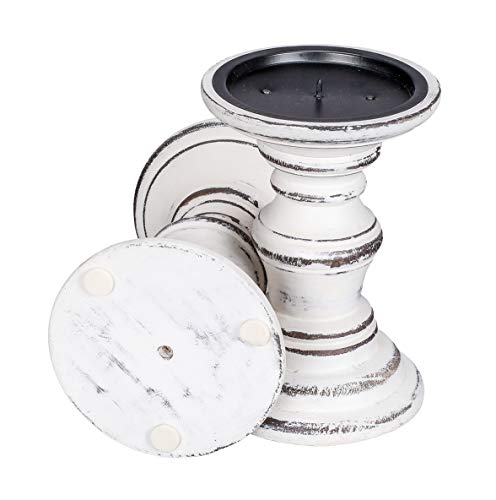 Candle Stands Wooden For Pillar Candles,Rounded Turned Colums, Sustainable Woods, Country Style, Idle For Reiki, Aromatherapy, Votive Candle Garden Home Décor - 6 Inch Set Of 2 - White Antique #TOP2
