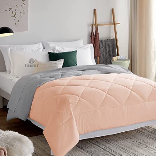 Image of Filbert Reversible Microfiber 250 GSM Diamond Stitch Double Bed Comforter Blanket for All Season Light Weight (92 inch x 106 inch Inches /233cm x 269cm) - Comforter King Size|Silver /Peach