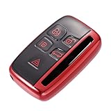 X AUTOHAUX Car Key Fob Cover 5 Button Remote Key Fob Case Red for Range Rover Evoque Velar Discovery LR4 for Land Rover Sport for Jaguar XF XJ XE F-PACE F-Type