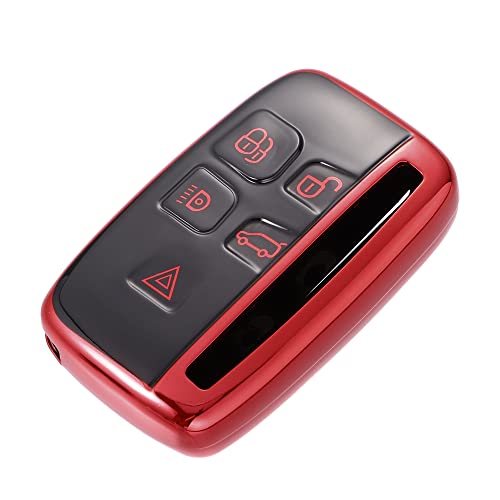 X AUTOHAUX Car Key Fob Cover 5 Button Remote Key Fob Case Red for Range Rover Evoque Velar Discovery LR4 for Land Rover Sport for Jaguar XF XJ XE F-PACE F-Type
