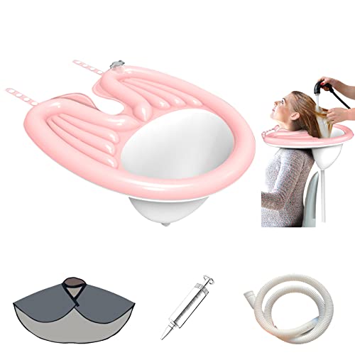 Portable Salon-Upgraded Mobile Inflatable Shampoo Bowl with Hair Shampoo Cape,Hair Washing Tray for Sink for Home,Lightweight Shampoo Basin for Bedridden/Elderly/Pregnant/Injured/Handicap.