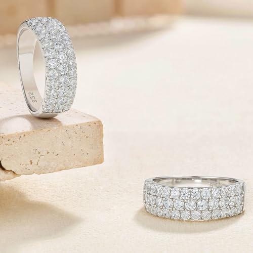 SHELOVES Moissanite Wedding Bands For Women D Color VVS1 Clarity Wide Eternity Ring 925 Sterling Silver Sz 5-102