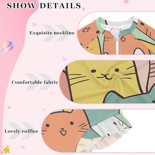 ALAZA Toddler Swimsuit Girl Bathing Suit Swimwear Rash Guard Japanese Cat Long Sleeve 3T4