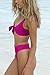 QINSEN Ladies Flowy Cropped Tank Brazilian Thong 2PCS Bikini Bathing Suit Rosy L