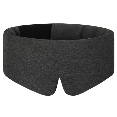 ALASKA BEAR Wraparound Style Organic Cotton Eye Mask with Padded Nose Big Wide Headband and Large Coverage Ear Muff Sleeping Mask with Bottom Flap for Full Blackout Dark Grey