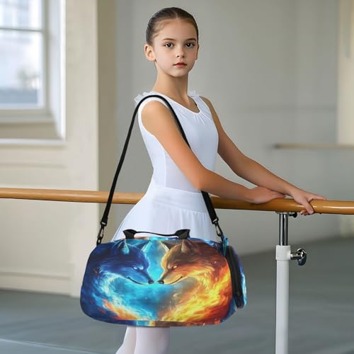 Travel Duffle Bag for Kids Boys Girls Wolf Fire Wolves Galaxy Sports Bag Overnighter Duffle Sleepover Weekender with Shoes Compartment2