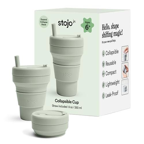 STOJO Collapsible Travel Cup - Reusable To-Go Pocket Size Silicone Bottle for Hot and Cold Drinks - Perfect for Camping - Microwave & Dishwasher Safe (Sage, 8 Ounce (Pack of 1))