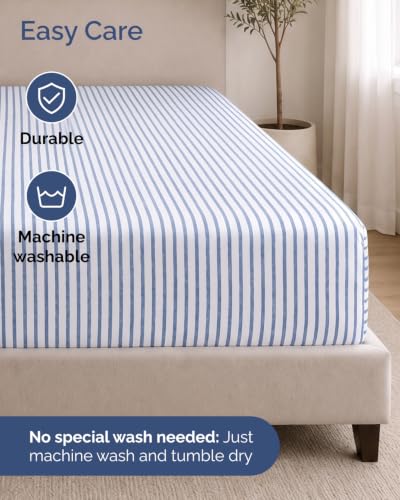 Image of CGK Linens 2 Pack Extra Deep Cal King Fitted Sheets - Blue Stripes