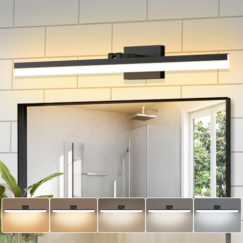 IZORRO 24 inch Modern LED Vanity Light Bar for Bathroom, IP44 Dimmable & 5CCT & Adjustable & Retractable Black Bathroom Lighting Fixtures Over Mirror