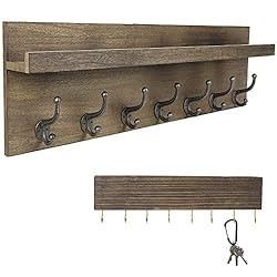 rustic wood entry shelf with hooks