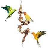 Papagei Kauspielzeug, Natur Sitzstangen Set für Vögel, Vogelstange aus Holz, Wellensittiche Barsche, Papageienspielzeug, Holzblock Kauschnur Kletterleiter Vogelspielzeug Vogelkäfigzubehör(80cm)