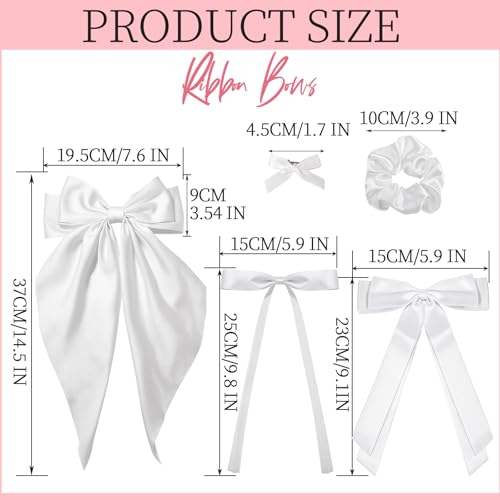 Set de 16 Lazos de Pelo Satín Blancos con Clips y Scrunchies miniatura 2