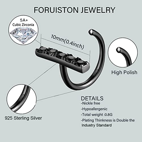 Foruiston Half Hoop Earrings 925 Sterling Silver Small Dainty Cubic Zirconia Bar Huggie Minimalist Earrings For Women Girls (Bar Black Cz/Silver) #TOP5