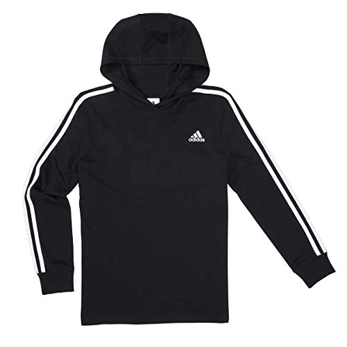 adidas Youth 3 Stripe Hooded Tee (Black, Small)