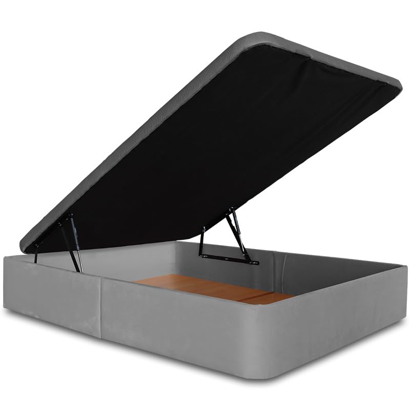 Ventadecolchones   Canapé Abatible Serena Gran Capacidad, Tapizado en Terciopelo Gris con Tapa en Tejido 3D Transpirable, 150 x 190 cm
