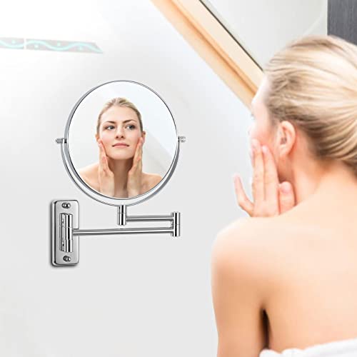 Miroir maquillage mural 10x extensible double face chromé pour un rasage de près - 7